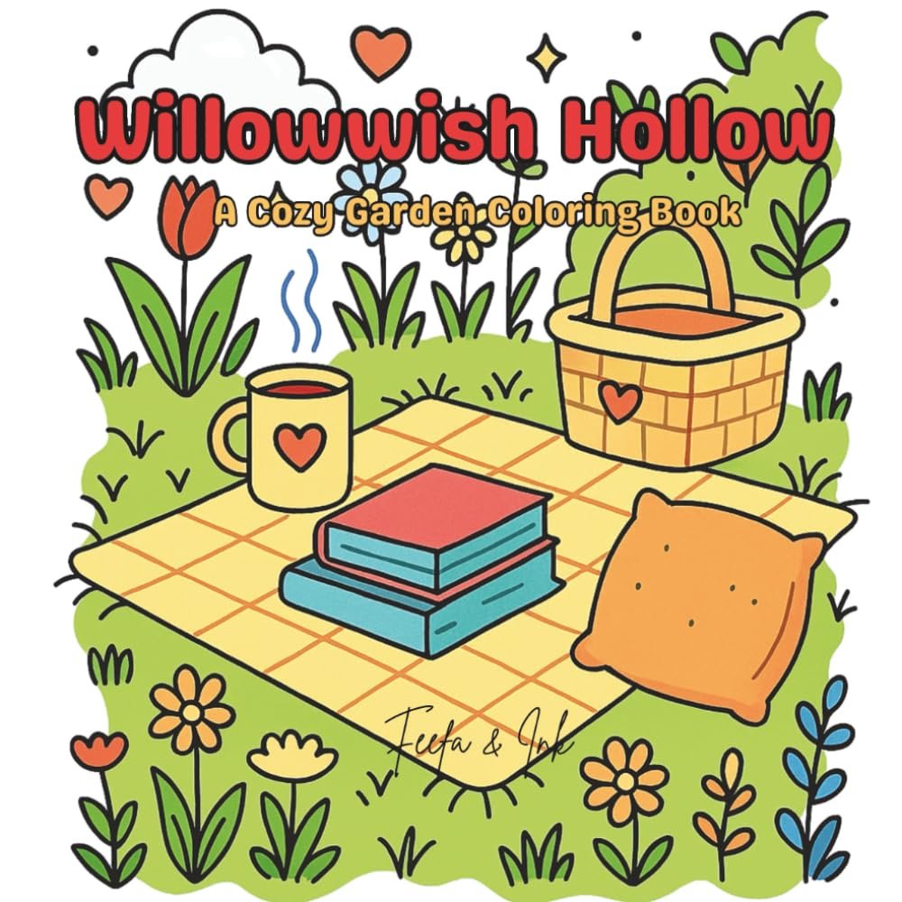 Willowwish Hollow — cozy garden coloring book for adults, picnic and flowers cover art